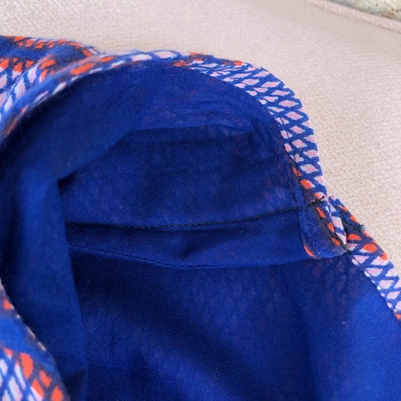 Banjanan Cotton Blue Red Pink V Neckl Pockets Lined Maxi Dress L More Like S/M - Picture 15 of 16